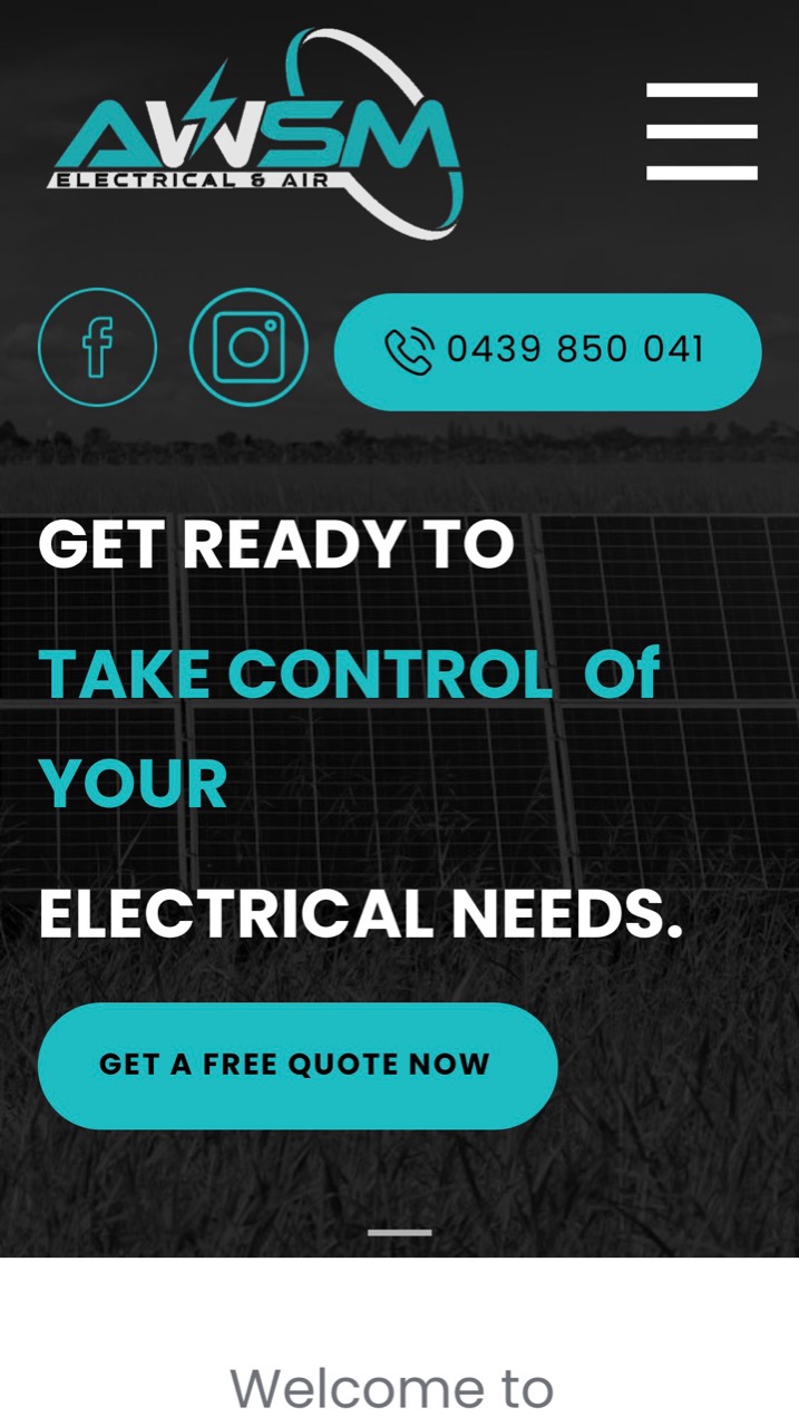AWSM Electrical and Air website showing a mobile quote-focused design