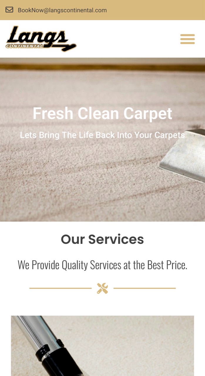 Langs Continental carpet cleaning website showing a clean service presentation