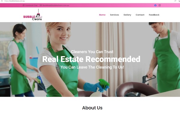 Bubble Cleans commercial cleaning website with staff imagery