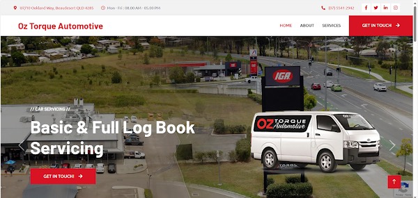 Oz Torque Automotive website showing automotive servicing and a local workshop